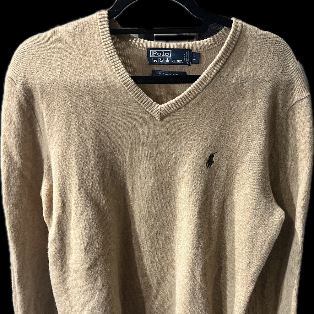 Polo Ralph Lauren 100% Wool Navy Blue V-Neck Sweater Men's L